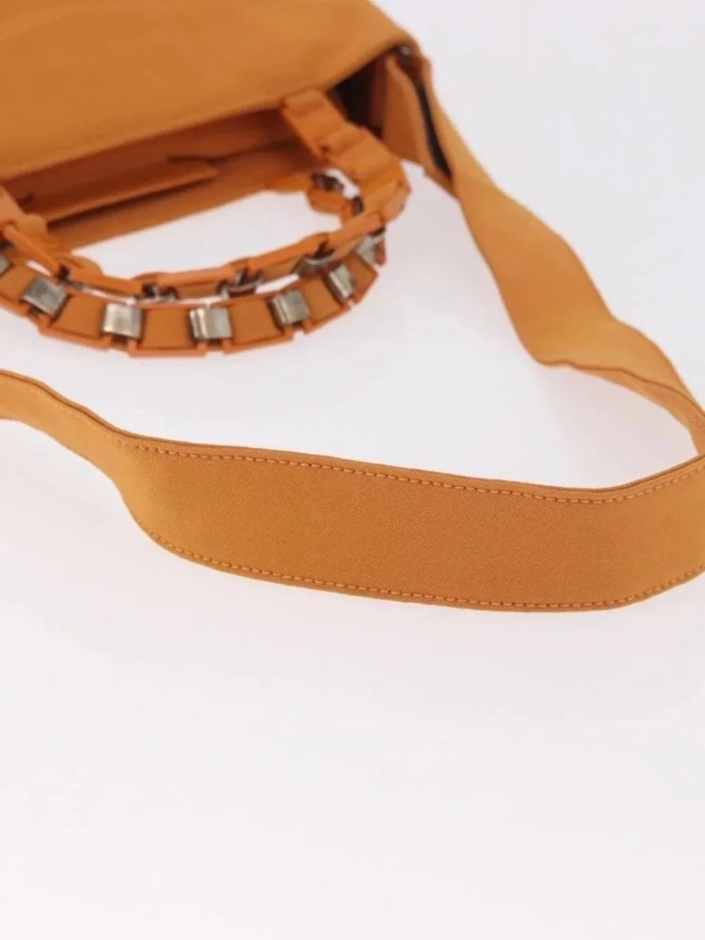 Salvatore Ferragamo Vala Hand Bag Canvas 2way Orange Silver Auth BA13480